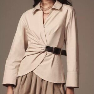 Anthropologie Cotton Buckle Blouse, Size Large, New With Tags